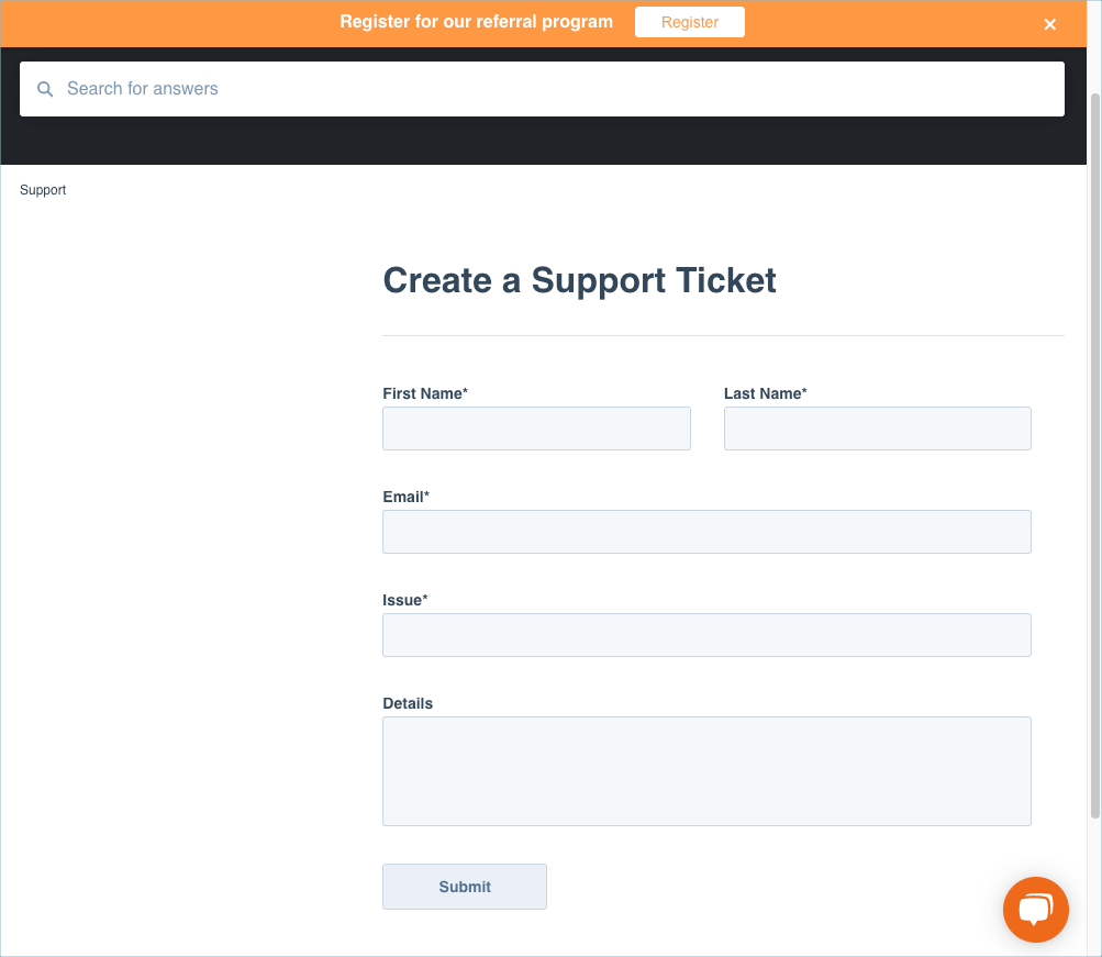 Support ticket